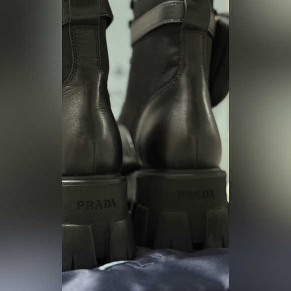 Prada Women's Black Combat Boots Monolith - Picture 6 of 12